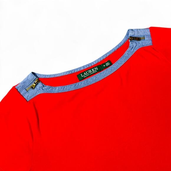 Lauren Ralph Lauren Boatneck Top Womens M Chambray Zippers Y2K VTG Nautical Prep - Picture 4 of 10